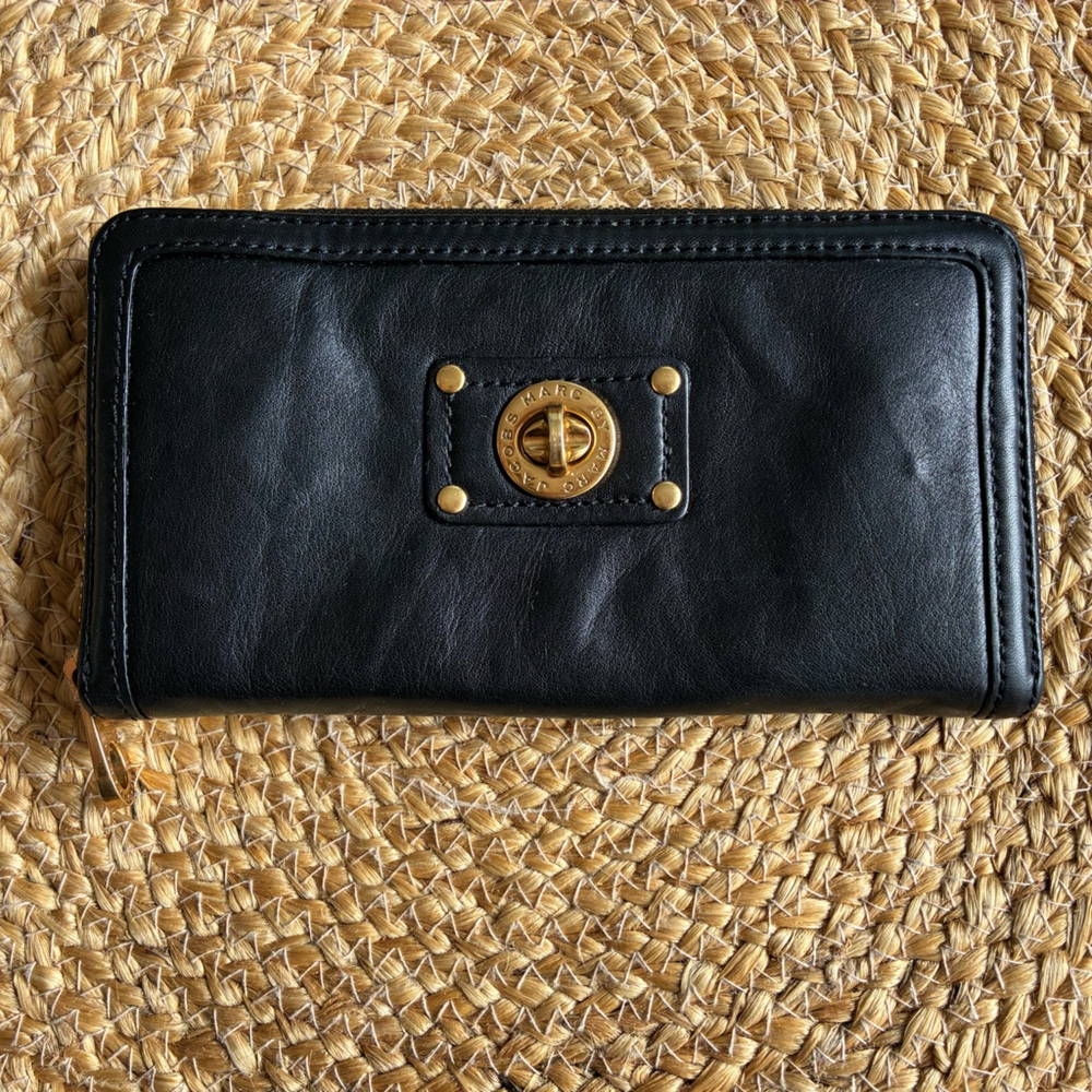Marc By Marc Jacobs Black Leather Wallet with Gold Accents